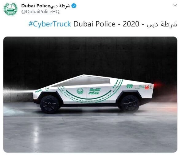特斯拉的赛博卡车即将加入迪拜的警车队伍